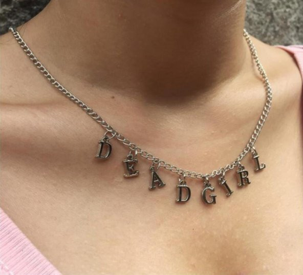 Gri Dead Girl Yazılı Harfli 45 cm Zincirli Hediyelik Bayan Kolye ürün görseli 1