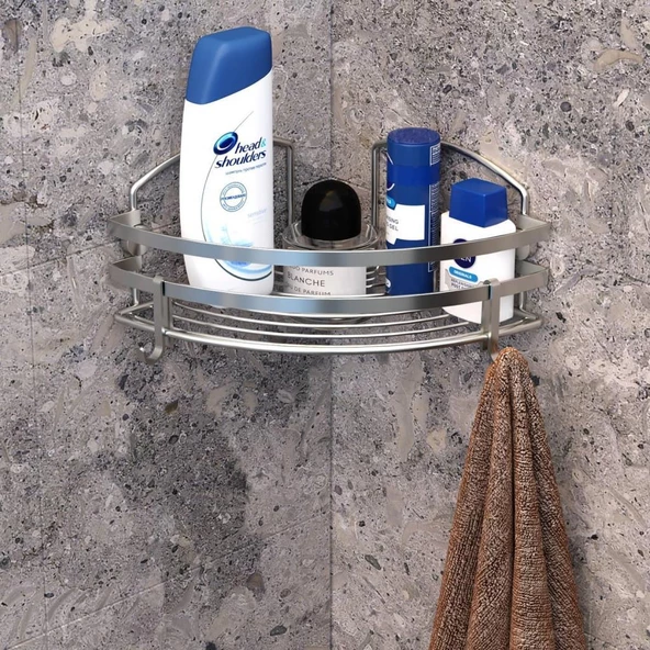 Geseus Banyo Köşe Rafı İnox 304 Kalite Çelik 15 Yıl Garanti-BK081-SS ürün görseli 1