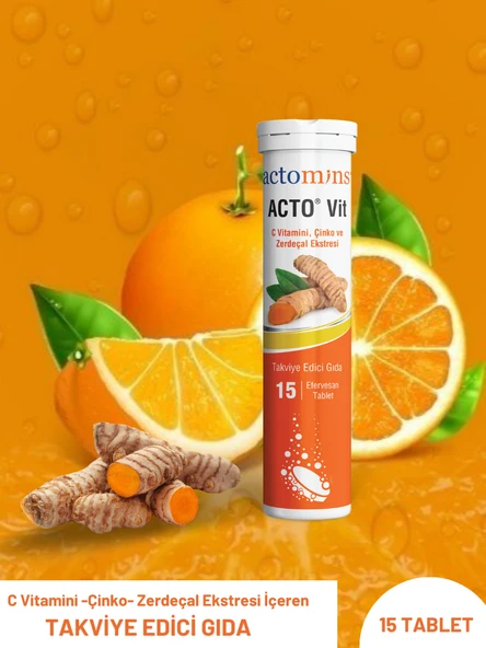 ACTO® Vit C Vitamini 15 Efervesan Tablet | Vitamin C, Çinko ve Zerdeçal İçeren Takviye Edici Gıda ürün görseli 1