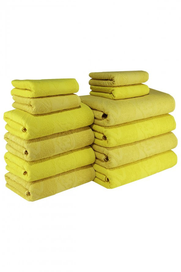 Ananas Desenli Pamuk Banyo Havlu Seti 12 Adet, 4 Banyo havlusu, 4 El Havlusu, ve 4 Yüz Havlusu, -Style- Açik Sari, Sari ürün görseli 1