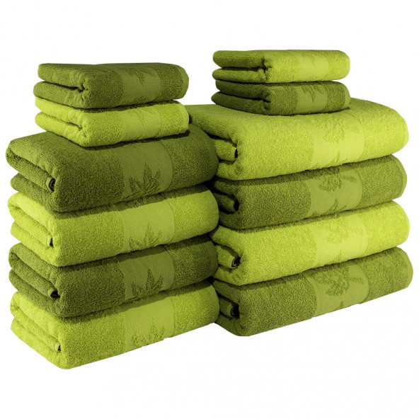 Yaprak 100% Pamuk Banyo Havlu Seti 12 Adet, 4 Banyo Havlusu, 4 El Havlusu, ve 4 Yüz Havlusu, -Comfort- Açık Lime,Lime ürün görseli 1