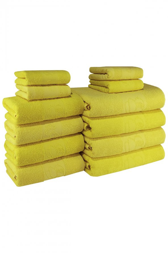 Textile Colors Arı Desenli Arı Desenli 100 Pamuk Banyo Havlu Seti 12 Adet, 4 Banyo Havlusu, 4 El Havlusu, ve 4 Yüz Havlusu, -Comfort- Açık Sarı, Sarı, ürün görseli 1