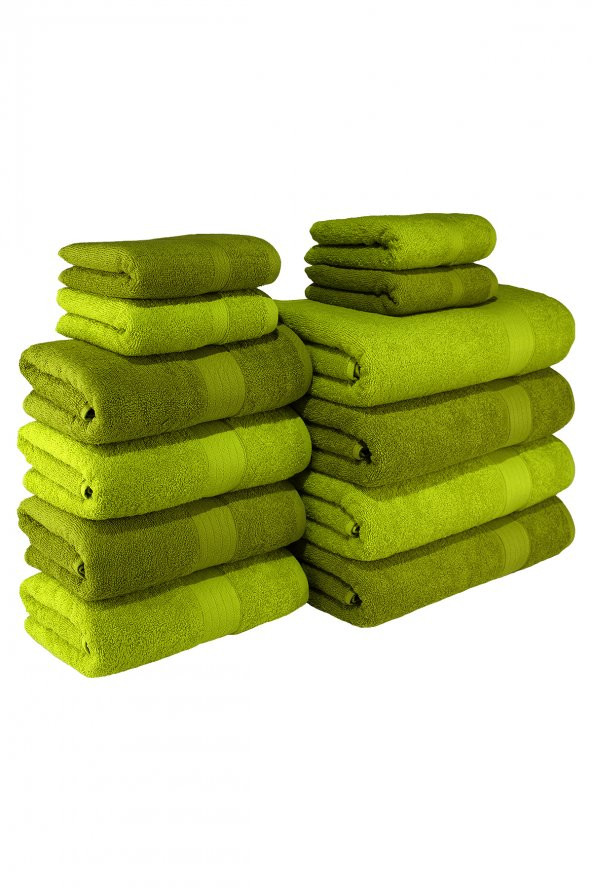 Textile Colors Bordür Desenli 100 Pamuk Banyo Havlu Seti 12 Adet, 4 Banyo Havlusu, 4 El Havlusu, ve 4 Yüz Havlusu, -Vision- Açık Yeşil, Yeşil ürün görseli 1