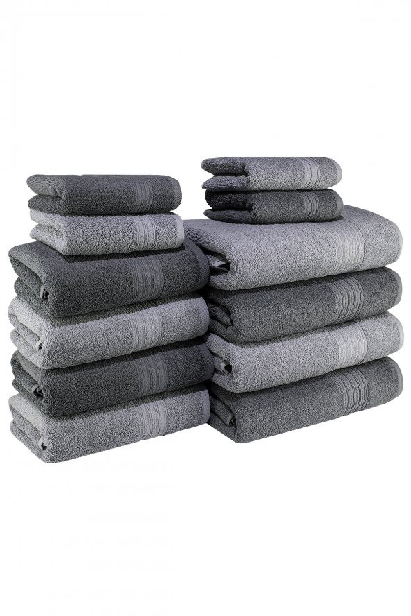 Textile Colors Bordür Desenli 100 Pamuk Banyo Havlu Seti 12 Adet, 4 Banyo Havlusu, 4 El Havlusu, ve 4 Yüz Havlusu, -Vision- Coolgri7, Coolgri11, ürün görseli 1
