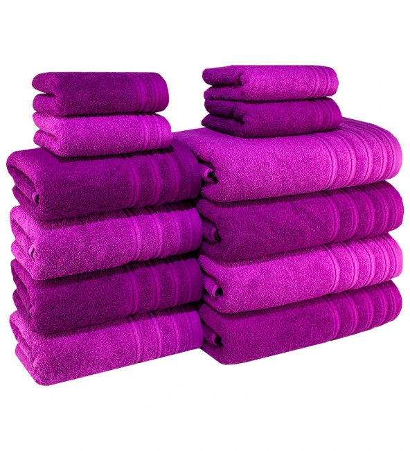 Textile Colors Çizgi Desenli %100 Pamuk Banyo Havlu Seti 12 Adet, Banyo El ve Yüz Havlusu, -Premium ürün görseli 1