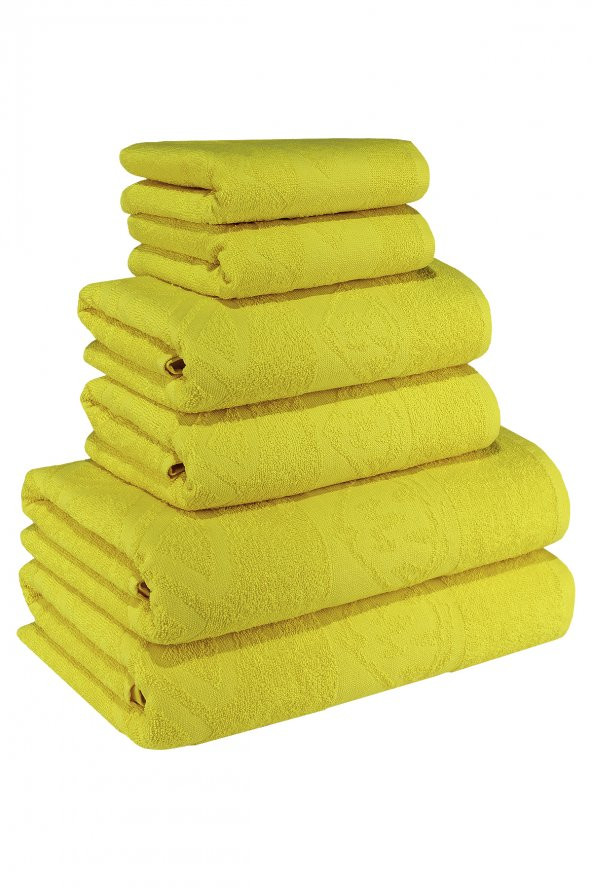 Ananas Desenli Pamuk Banyo Havlu Seti 6 Adet, 2 Banyo Havlusu, 2 El Havlusu, ve 2 Yüz Havlusu, -Style- Sarı, ürün görseli 1