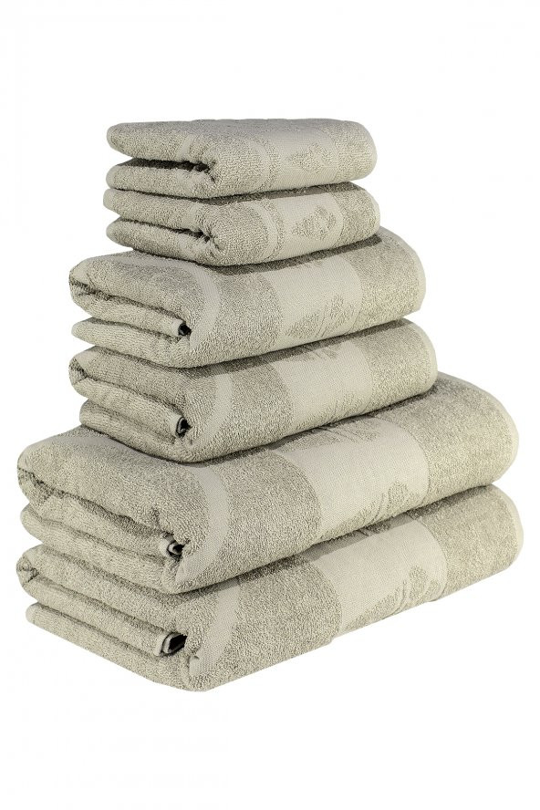 Textile Colors Dondurma Desenli 100 Pamuk Banyo Havlu Seti 6 Adet, 2 Banyo havlusu, 2 El Havlusu, ve 2 Yüz Havlusu, -Style- Açık Kahverengi ürün görseli 1
