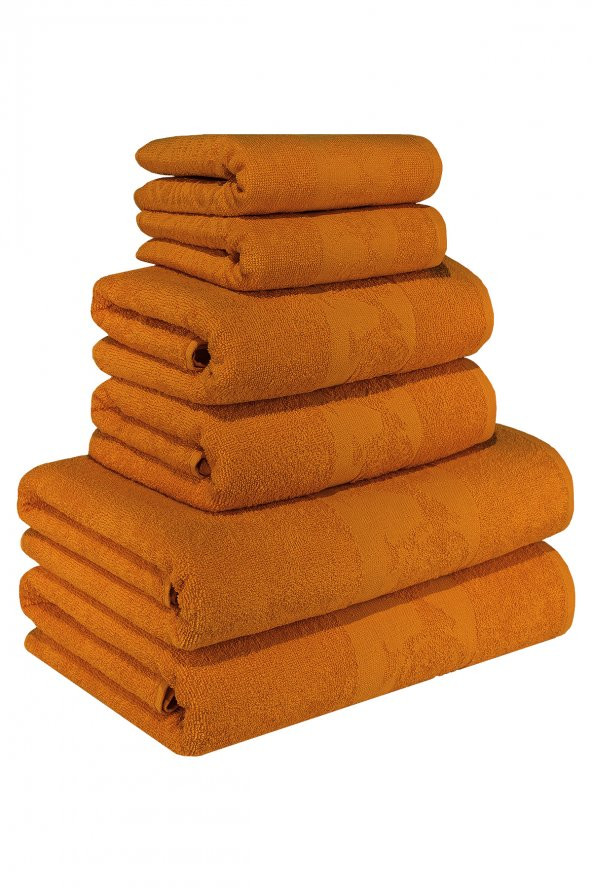 Textile Colors Bisiklet Desenli 100 Pamuk Banyo Havlu Seti 6 Adet, 2 Banyo havlusu, 2 El Havlusu, ve 2 Yüz Havlusu, -Style- Turuncu,, ürün görseli 1