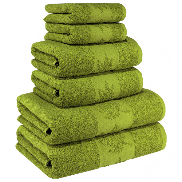 Textile Colors Yaprak Desenli 100 Pamuk Banyo Havlu Seti 6 Adet, 2 Banyo Havlusu, 2 El Havlusu, ve 2 Yüz Havlusu, -Comfort- Lime, ürün görseli 1