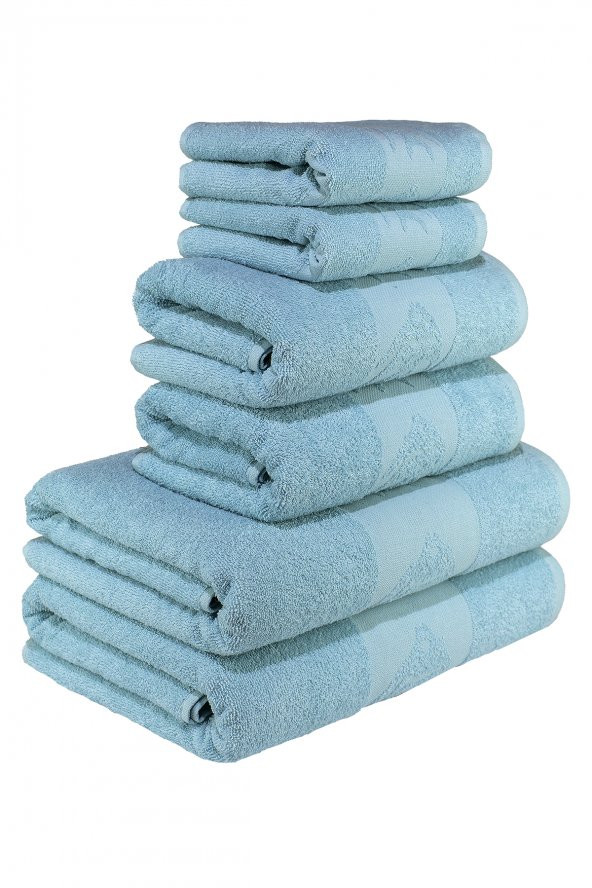 textile colors Beta Balık Desenli 100 Pamuk Banyo Havlu Seti 6 Adet, 2 Banyo Havlusu, 2 El Havlusu, ve 2 Yüz Havlusu, -Comfort- Turkuaz, ürün görseli 1