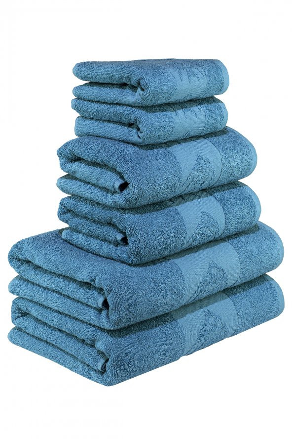 Textile Colors Beta Balık Desenli 100 Pamuk Banyo Havlu Seti 6 Adet, 2 Banyo Havlusu, 2 El Havlusu, ve 2 Yüz Havlusu, -Comfort- Aqua, ürün görseli 1
