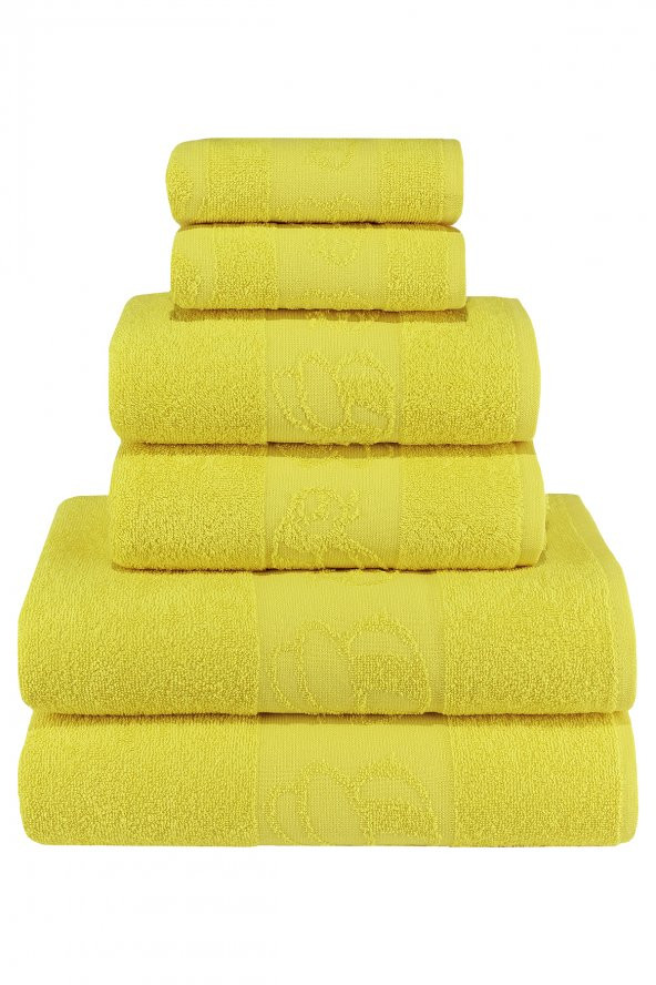 Textile Colors Arı Desenli 100 Pamuk Banyo Havlu Seti 6 Adet, 2 Banyo Havlusu, 2 El Havlusu, ve 2 Yüz Havlusu, -Comfort- Açık Sarı, ürün görseli 1