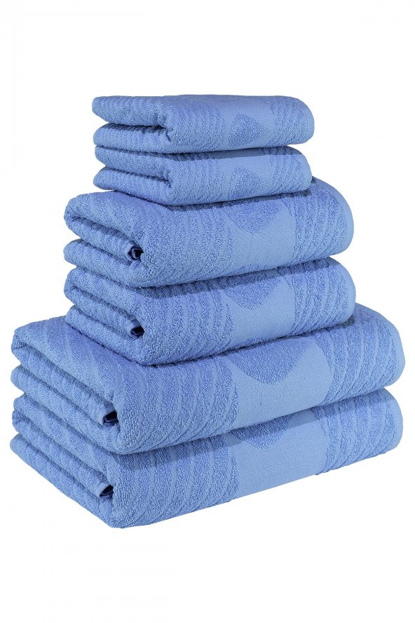 Su Damlası Desenli 100 Pamuk Banyo Havlu Seti 6 Adet, 2 Banyo Havlusu, 2 El Havlusu, ve 2 Yüz Havlusu, -Comfort- Açık Mavi, ürün görseli 1