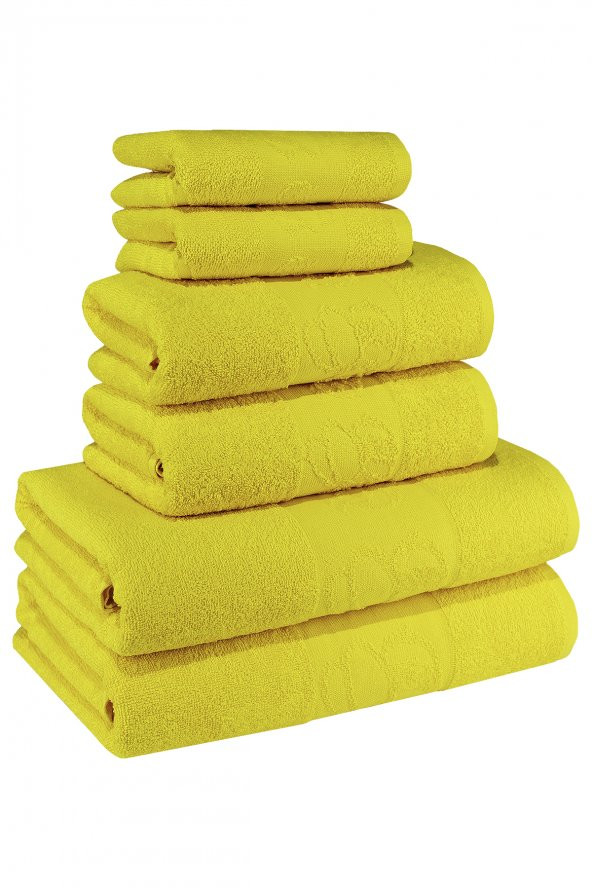 Textile Colors Arı Desenli 100 Pamuk Banyo Havlu Seti 6 Adet, 2 Banyo Havlusu, 2 El Havlusu, ve 2 Yüz Havlusu, -Comfort- Sarı, ürün görseli 1