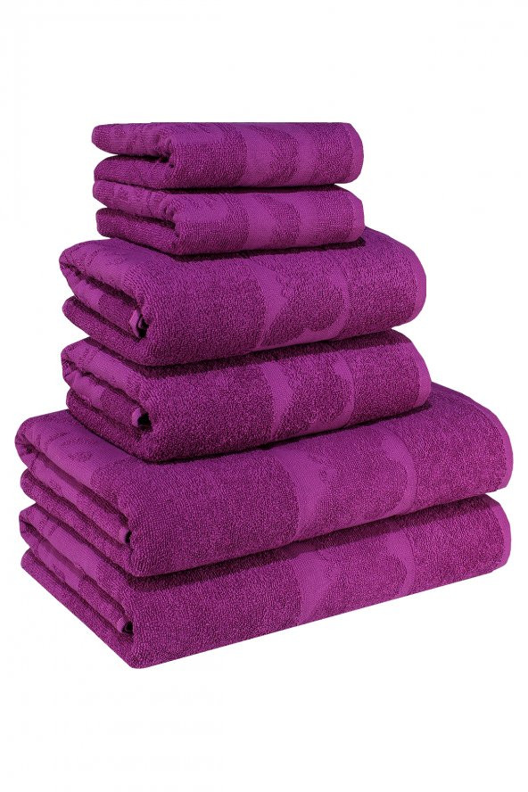 Textile Colors Kelebek Desenli 100 Pamuk Banyo Havlu Seti 6 Adet, 2 Banyo havlusu, 2 El Havlusu, ve 2 Yüz Havlusu, -Comfort- Magenta, ürün görseli 1