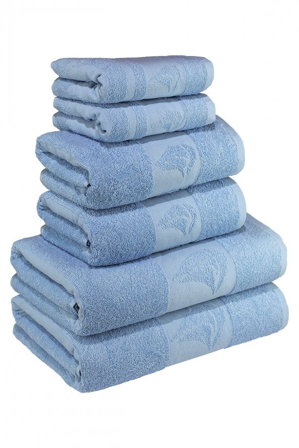 Textile Colors Yelken Desenli 100 Pamuk Banyo Havlu Seti 6 Adet, 2 Banyo Havlusu, 2 El Havlusu, ve 2 Yüz Havlusu, -Elegance- , Açık Mavi ürün görseli 1