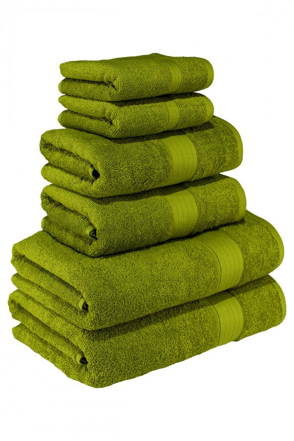 Textile Colors Bordür Desenli 100 Pamuk Banyo Havlu Seti 6 Adet, 2 Banyo Havlusu, 2 El Havlusu, ve 2 Yüz Havlusu, -Vision- Yeşil, ürün görseli 1