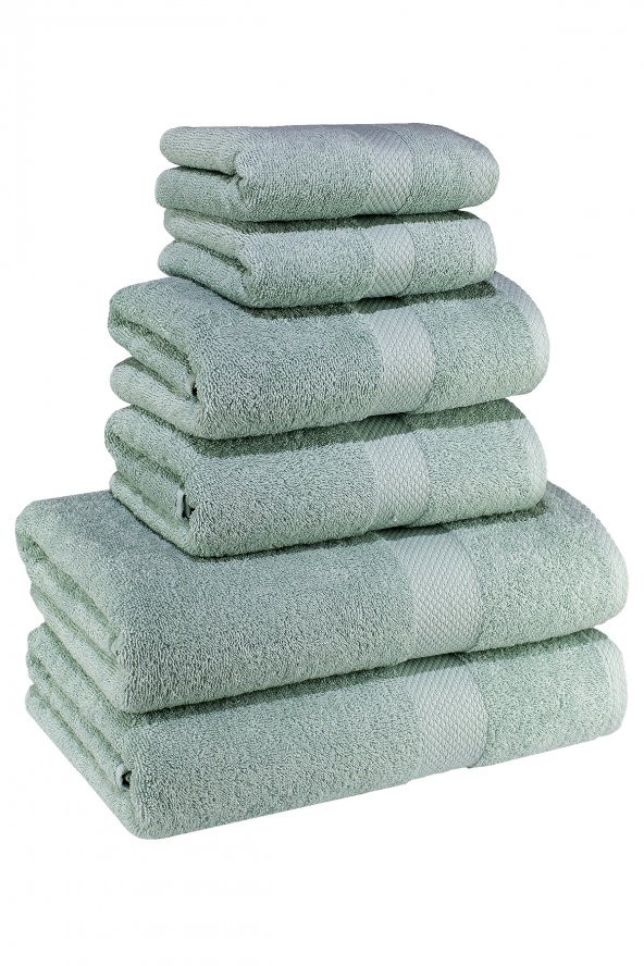 Textile Colors Bordür Desenli 100 Pamuk Banyo Havlu Seti 6 Adet, 2 Banyo Havlusu, 2 El Havlusu, ve 2 Yüz Havlusu, -Vision- Turkuaz, ürün görseli 1
