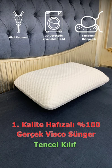 Rudu Tencel Kılıf, Ortopedik, Sertifikalı Visco Sünger Yastık 60x40x15 cm 1250gr Omuz/Boyun Destekli ürün görseli 1