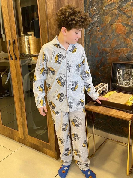 Erkek Çocuk Baskılı Baskılı Penye Pijama M00667 ürün görseli 1