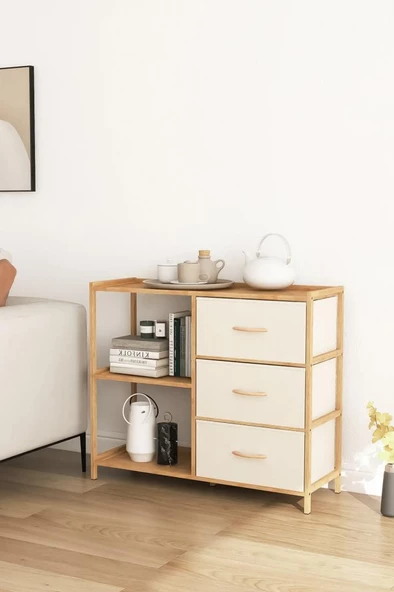 Digithome Bambu 2 Raflı 3 Çekmeceli Dolap Çok Amaçlı Düzenleyici Organizer Şifonyer DB-0017 ürün görseli 1