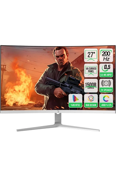 Gamepower Vivid T50 27" 1500R Curved Rgb Beyaz 200Hz 0.5Ms Fhd 2X2w Speaker Va Gaming Monitör (Sıfır Ölü Piksel Garantili) ürün görseli 1