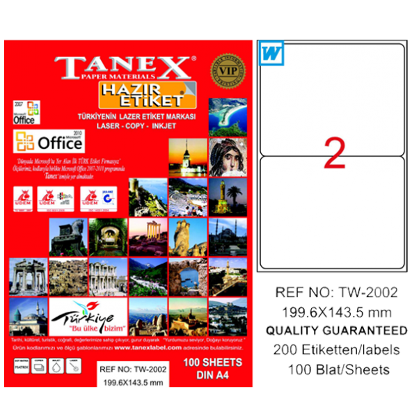 Tanex Lazer Etiket 100 YP 199.6x143.5 Laser-Copy-Inkjet TW-2002 ürün görseli 1