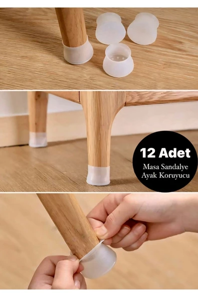 12 Adet Masa Ve Sandalye Ayak Koruyucu Çizdirmez Beyaz Kaydırmaz Silikon ürün görseli 1