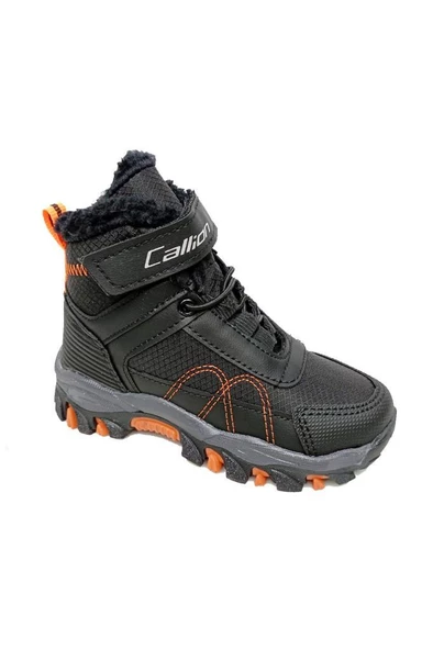 Callion 06P Deri Çocuk Sneakers Bot Siyah Oranj ürün görseli 1