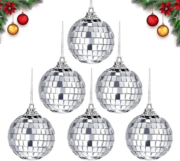 Disco Topu Aynalı Gümüş 6 cm 6 lı ürün görseli 1