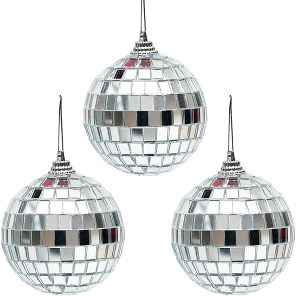 Disco Topu Aynalı Gümüş 8 cm 3 lü ürün görseli 1