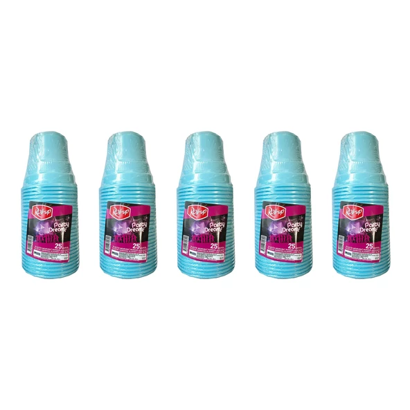 Roll-Up Party Dreams Parti Davet Piknik Renkli Plastik Sert Mika Bardak - Turkuaz - 25'li 5 Paket ürün görseli 1