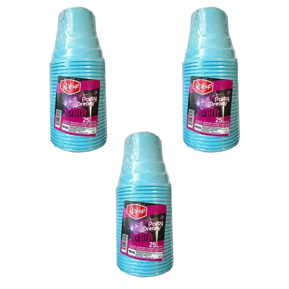 Roll-Up Party Dreams Parti Davet Piknik Renkli Plastik Sert Mika Bardak - Turkuaz - 25'li 3 Paket ürün görseli 1