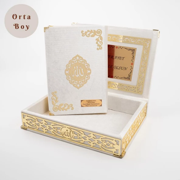 Raşel Kutulu Hediyelik Kuran-ı Kerim (Orta Boy, Krem, Şems Lafzatullah Gold Pleksi) ürün görseli 1