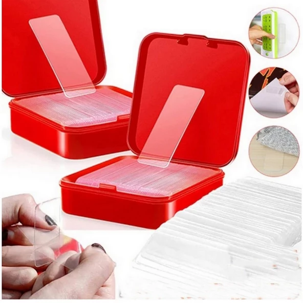 60 Parça Çok Amaçlı İnce Şeffaf Çift Taraflı Bant 1 Cm X 3,5 Cm Nano Bant Duvar Bandı ürün görseli 1
