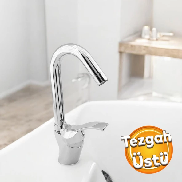 Kısa Kuğu Batarya Duş Bulaşık Musluğu Lavabo Banyo Mutfak Bataryası Mermer Üstü Çift Su Giriş Evye ürün görseli 1