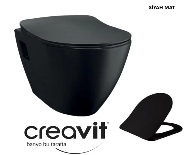 Creavit TP325 Siyah Mat Asma Klozet + Duck Yavaş Kapanır Kapak Siyah Mat ürün görseli 1