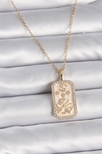316L Çelik Gold Renk Zincir Yengeç Burcu Zirkon Taşlı Kadın Kolye TJ-BKO9467 ürün görseli 1