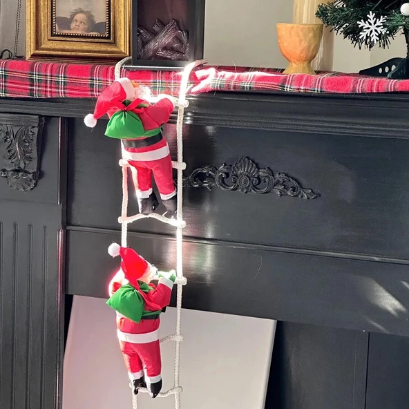 87 CM 2Lİ MERDİVENE TIRMANAN NOEL BABA YILBAŞI SÜSÜ VİTRİN NOEL SÜSLERİ YILBAŞI ÇAM AĞACI SÜSLERİ ürün görseli 1