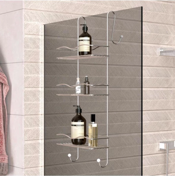Geseus 3 Katlı Asmalı Banyo Duşakabin Duş Rafı Krom Büyük Boy-BK-063 ürün görseli 1