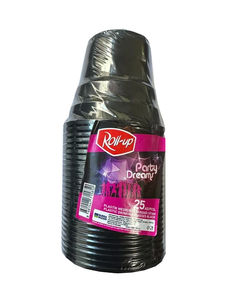 Roll-Up Party Dreams Parti Davet Piknik Renkli Plastik Sert Mika Bardak - Siyah - 25'li Paket ürün görseli 1