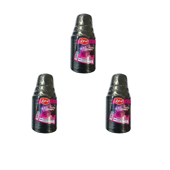 Roll-Up Party Dreams Parti Davet Piknik Renkli Plastik Sert Mika Bardak - Siyah - 25'li 3 Paket ürün görseli 1