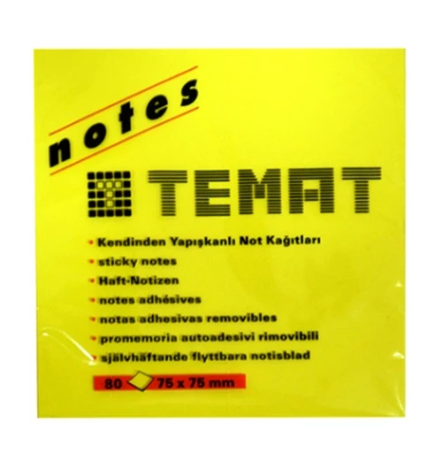 Temat Yapışkanlı Not Kağıdı 75X75 80 Yaprak Sarı - 2 adet ürün görseli 1