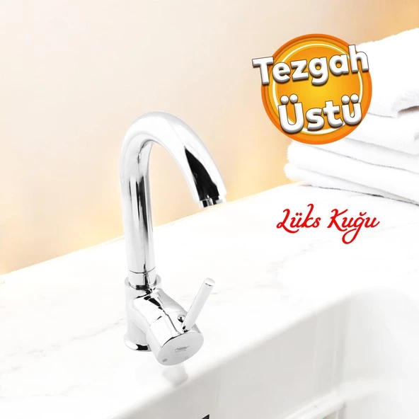 Lüks Kuğu Batarya Duş Bulaşık Musluğu Lavabo Banyo Mutfak Bataryası Mermer Üstü Çift Su Girişli ürün görseli 1