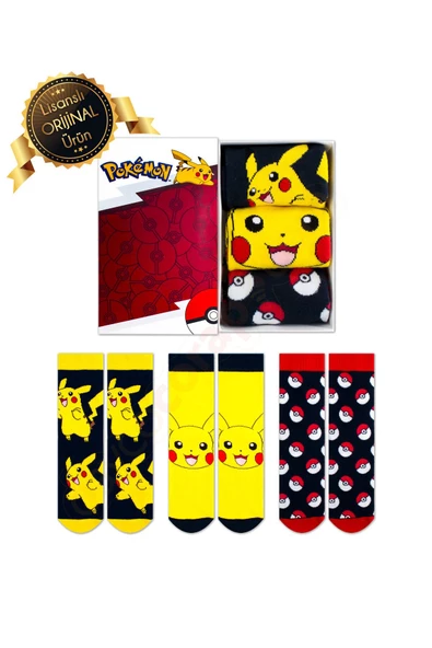 Kutulu Pikachu Desenli Lisanslı Orijinal Pokemon Çorabı - 39-45 - Dl15650201 ürün görseli 1