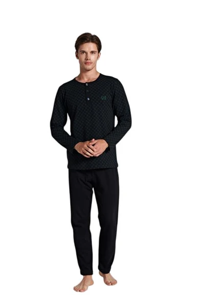 Pijadore Erkek Siyah %100 Pamuk Uzun Kollu Pamuklu Pijama Takımı 1750 ürün görseli 1