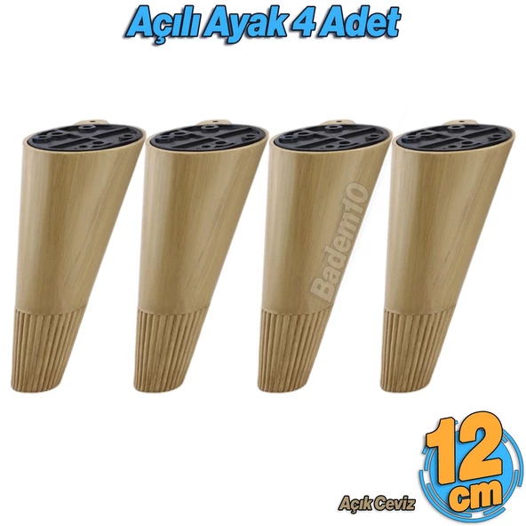 Açılı Konik 12 cm Açık Ceviz 4 Adet Ayak Mobilya Yükseltici Baza Ayağı Koltuk Kanepe Puf Ayakları ürün görseli 1