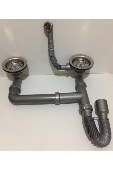 Borleno Evye-lavabo Sifonu Çift Gözlü, Körüklü, Yuvarlak Taşmalı ürün görseli 1