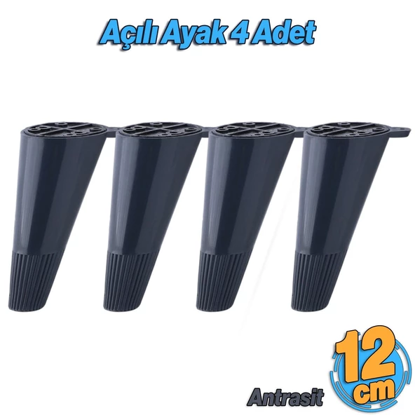 Açılı Konik 12 cm Antrasit 4 Adet Ayak Mobilya Yükseltici Baza Ayağı Koltuk Kanepe Altı Puf Ayakları ürün görseli 1