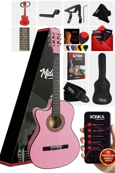 Midex CG-396PK SOLAK Klasik Gitar Pembe Renk Full Set Sap Ayarlı 4/4 yetişkin Boy ürün görseli 1